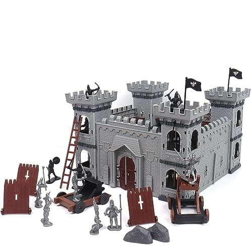 Image of Castle Toy Playset Model, Ancient Roman Assembled Knight Toys Model DIY Medieval Miniature Toy Model Including Castle Trolleys Soldiers Medieval Plastic Knight Action