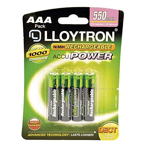 Image of LLOYTRON NiMH Rechargeable AccuPower Batteries / AAA Size / 550mAh / 4 Pack - B014
