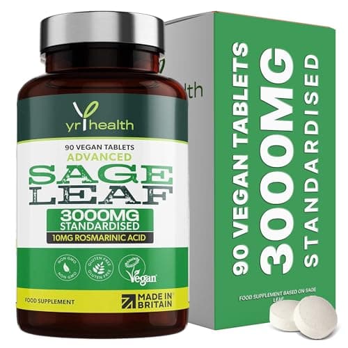 Image of Sage Tablets 3000mg High Strength - 90 Vegan Tablets not Capsules - Standardised 10mg Rosmarinic Acid - Made in The UK by YrHealth