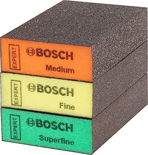 Image of Bosch 3 x Expert S471 Standard Sanding Sponges (for Paint on Wood, Softwood, Diameter 69 x 97 x 26 mm, Medium/Fine / Super Fine, Professional Accessories Hand Sanding)