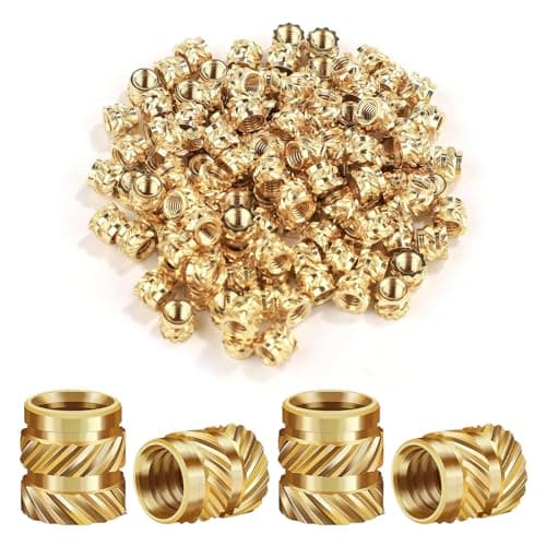 Image of wlertcop M4 Threaded Inserts 120pcs 3D Printing Brass Nuts M4x6x6 Brass Heat Set Insert Female Threaded Inserts for Automotive Plastic Shells Gold