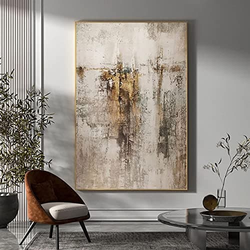 Image of Large Framed Wall Art Beige Gold Brown Abstract Art Painting For Living Room Beige Grey Painting Scandinavian Wall Art 65x100cm(26x39in) With Frame
