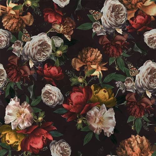 Image of VEELIKE Moody Rose Peony Floral Wall Mural - Vintage Dark Bouquet Butterfly Flower Botanical Patterned Wallpaper for Bedroom Bathroom Nursery - Removable 44.5cm×300cm