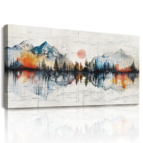 Image of hyidecorart Canvas Wall Art, Modern Nature Mountain Landscape Painting, Sunrise Large Pictures, Colourful Wall Decorations for Bedroom Living Room Office Garden Hallway Gallery Stairs 24"x48"