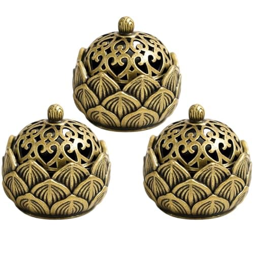 Image of Incense Burner, 3 Pack Brass Incense Cone Holders, Mini Stick Holders for Meditation, Yoga, Creating Calm Atmosphere, Compact Size 3x3cm