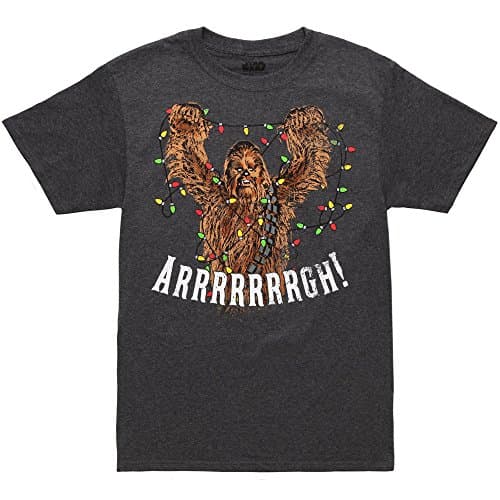 Image of Star Wars Chewbacca Christmas Lights Tangle Adult T-Shirt - Heather Charcoal (X-Large)