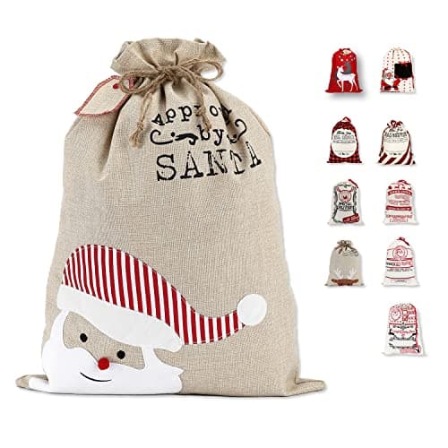 Image of LessMo Christmas Santa Sack, Large Canvas Bag with Drawstring, [Place to Write Wishes] Reusable Event Party Supplies Cotton Bag Party Favors for Large Xmas Package Storage