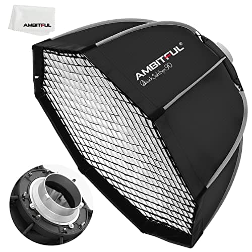 Image of AMBITFUL Softbox with Bowens Mount Quick Install + Honeycomb Grid for Outdoor Strobe Photo Studio (90cm Octagonal)