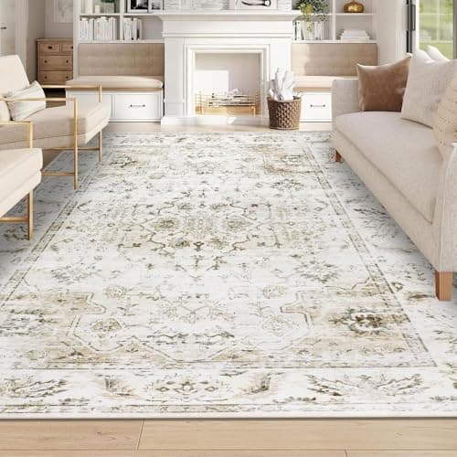 Image of Homcomodar Large Washable Rugs Living Room 200x300cm Boho Thin Floor Carpet Soft Low-Pile Bedroom Carpets Beige Rugs Living Room Lightweight Area Rug for Dining Room Bedroom Office