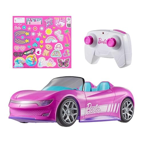 Image of Hot Wheels Barbie RC Toy Car, Remote-Control Pink Convertible, Can Hold 2 Barbie Fashion Dolls & Trunk Opens for Storage, Sticker Sheet for Customizing, JBH05