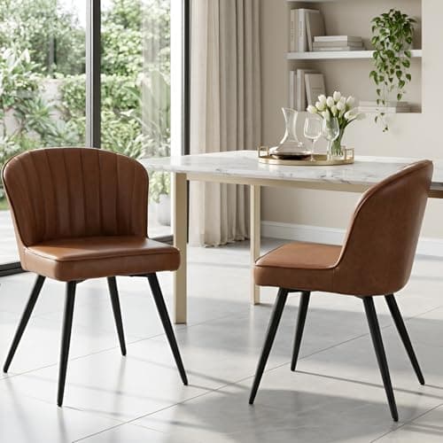 Image of Ya-Home Dining Chairs Set of 2 Modern PU Leather Comfortable Padded Kitchen Chairs with Sturdy Metal Legs for Dining Room/Kitchen, Brown