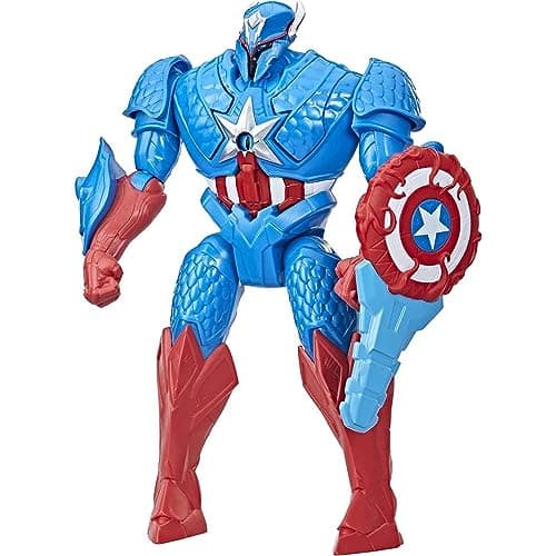 Image of Marvel Hasbro Avengers Mech Strike Monster Hunters Hunter Suit Captain America Toy, 20-cm-scale Deluxe Figure, Ages 4 and Up, Multicolor,F5072