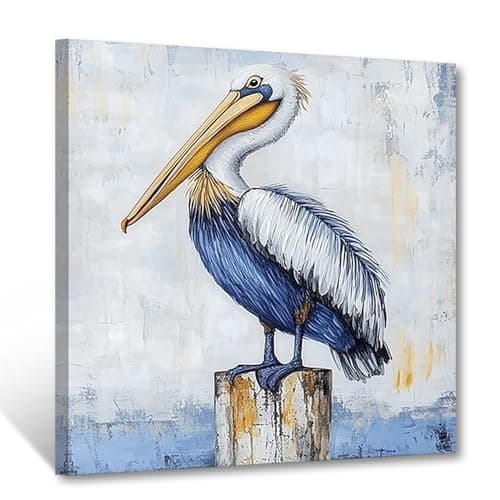 Image of CXHOSTENT Coastal Bird Wall Art Pelican Canvas Art Sea Bird Wall Decor Ocean Animal Pictures Print Pelican Artwork for Bedroom Bathroom Decor Framed (30.00 x 30.00 cms)