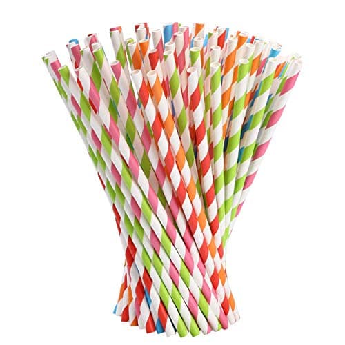 Image of Vicloon Straws Paper, 100Pcs Drinking Straw Biodegradable Recyclable, Party Straw for Birthday, Wedding, Christmas, 5 Colors Rainbow Straws