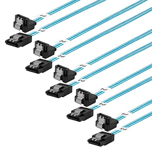 Image of ADCAUDX SATA-III Cable: 0.5M, 5 Pack Thin 90-Degree SATA Right-Angle Straight to Angled 6 Gbps Data Cable for Hard Drive, Computer, SDD, HDD, Blue (1.6FT)