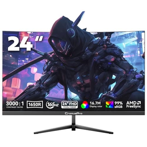 Image of CronusPro 24 Inch Curved Gaming Monitor, FHD 1920 x 1080, 165Hz, 1ms MPRT, 1650R, VA Panel, 16:9, AMD FreeSync, HDMI/DisplayPort, VESA, sRGB 99%, HDR10, Eye Care, PC Monitor for Gaming Office Black