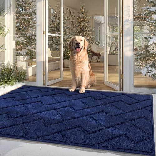Image of Biscpro Door Mat, 90x150cm DoorMat Indoor Washable, Doormat Indoor Dirt Trapper Non-slip,Absorbent Inside Entrance Rug Mat for Entryway,Patio,Garden,Laundry Room,Pets - Navy Blue
