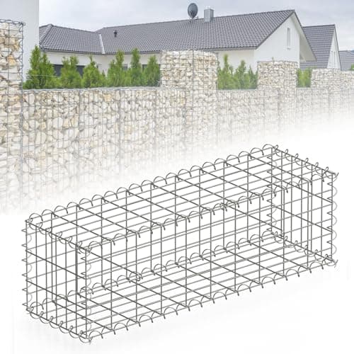 Image of Floordirekt Gabion Stone Basket Metal 100 x 30 x 30 cm Galvanised Wire Basket with Mesh Size 5 x 10 cm, Stone Wall as Garden Fence, Gabion Grid as Privacy Screen, Lenox