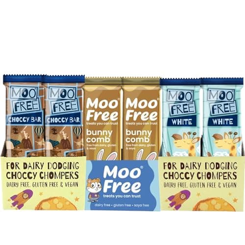 Image of Moo Free Vegan Chocolate Gift Box Dairy Free & Gluten Free (30x20g White, Bunnycomb & Milk) - Kids Sweets Treat Box Snacks – Chocolate Gift for Birthday, Halloween, Easter, Christmas