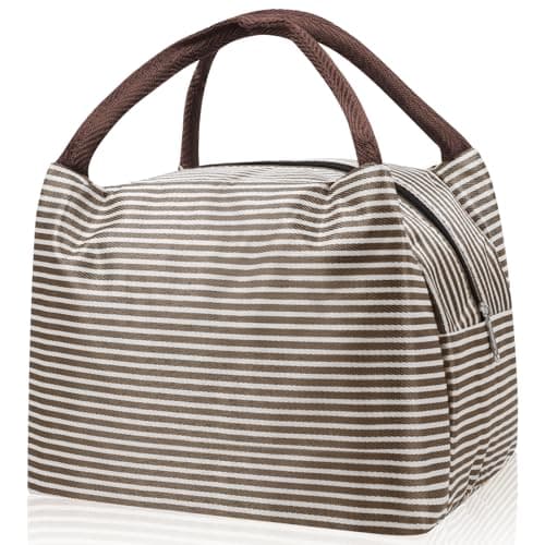 Image of TIECHI Insulated Lunch Bag for Adults Kids, Small Cool Bag Lunch Box, Thermal Water-Resistant Pack Lunch Box Bags for Work, School, Picnic, Outdoor (Coffee Striped)