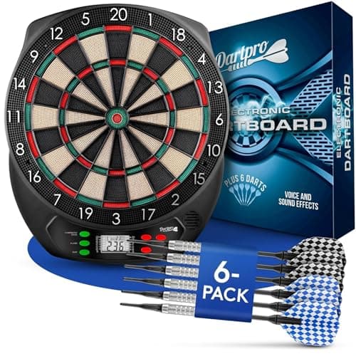 Image of DartPro Electronic Dartboard for 1-8 Players – 65 Game Variants with Double In & Double Out – Wireless Soft Tip Dart Board Set with 6 Darts, LCD Display, Sound Effects – Professional Dart Machine