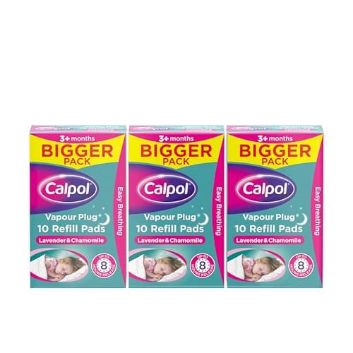 Image of Calpol Vapour Plug Refill Pads for 3+ Months Infants and Adults (10 x Pack of 3), Soothing Calpol Lavender & Chamomile Vapour Helps Clear and Easy Breathing with 8 Hours Soothing Night-Time Comfort