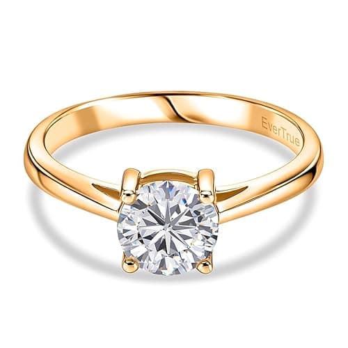 Image of TJC EverTrue 1 Ct Moissanite Solitaire Engagement Ring for Women, Yellow Gold Plated Ring, Wedding Rings, Promise Ring, Solitaire Diamond Ring Women Style Size Q