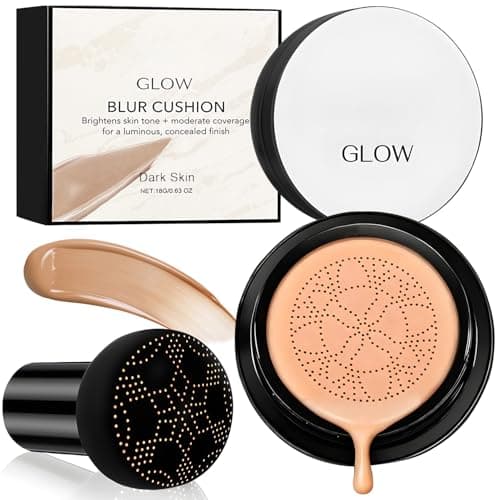 Image of CC Cream Cushion Foundation, Foundation Full Coverage with Mushroom Head, Moisturizing Air Cushion Makeup, Face Foundations Concealer Natural Brighten Skin for All Skin Type(Brunet Brown)