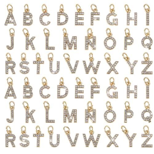 Image of PH PandaHall 52pcs Golden Letter Charms, Capital A to Z Rhinestone Alphabet Charm Initial Charms Pendants for DIY Necklace Bracelet Earrings Jewellery Making, Keychain, Name Gift Decoration