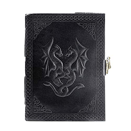 Image of Handmade Leather Double Dragon Journal/Writing Notebook Diary/Bound Daily Notepad for Men & Women Unlined Paper Medium, Writing pad for Artist, Sketch (7 x 5, Black)