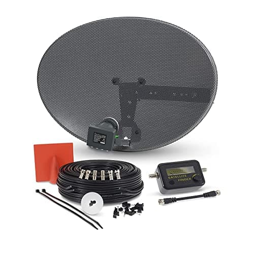 Image of SSL Satellites Zone1 Dish Kit for SKY/Freesat/Astra/Polesat/Hotbird/Full HD, Latest MK4 Dish with Quad LNB, 5M Twin Black Cable, Signal Finder Satellite TV Finder, Brackets, Bolts, F Connectors