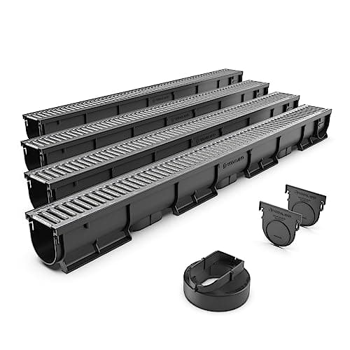 Image of Vodaland EASY 1 Slim Plastic channel drain kit with galvanised steel grating - load class A15 (4 Pack)