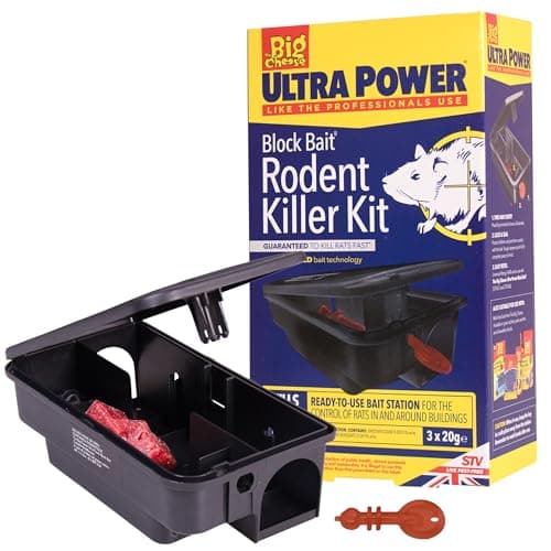 Image of The Big Cheese Ultra Power Block Bait Rodent Killer Kit, Refillable Bait Station and 3x20g Brodifacoum Blocks, Rat and Mice Poisoning Blocks, Fast Acting, Red, Biodegradable, Indoor and Outdoor Use