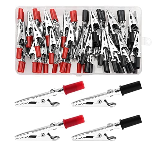 Image of VooGenzek 60 PCS Metal Alligator Clips Electrical Test Clamps, Electrical Test Cable Crocodile Clips, for Laboratory Electric Testing Work, with Red Black Plastic Hands