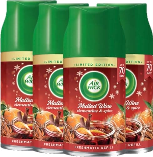 Image of Air Wick Essential Oils Freshmatic Autospray Mulled Wine Scent, 4 Refills X 250 ml