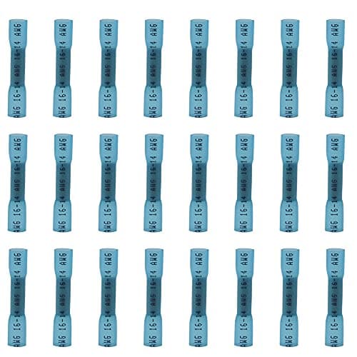 Image of Ruidee 100 Pcs Heat Shrink Butt Connectors Terminals，Insulated Waterproof Wire Connector ，Marine Automotive Electrical Crimp Butt Splice Terminal 16-14 AWG Blue/URTL