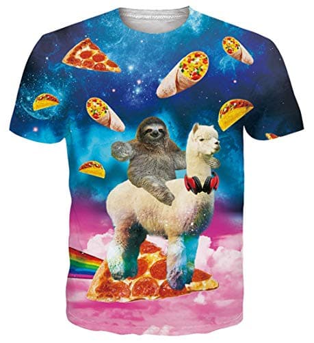 Image of Loveternal Unisex T-Shirt Pizza Cat Tee Shirt 3D Animal Print Shirt Mens Colorful Short Sleeve Novelty T-Shirt M