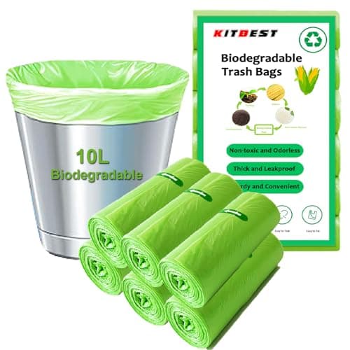 Image of Biodegradable Bin Bags Liner 120 Counts, 10L Food Waste Bags Trash Bag Small, 10 Litre Compostable Compost Caddy Liners, Recycled Degradable Rubbish Garbage Bag for Kitchen Office, Green. 45 x 50cm