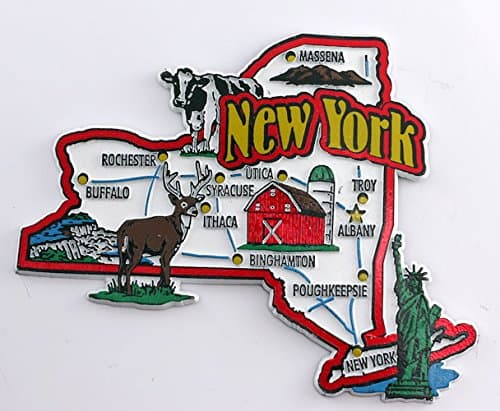 Image of New York State Map and Landmarks Collage Fridge Souvenir Collectible Magnet FMC