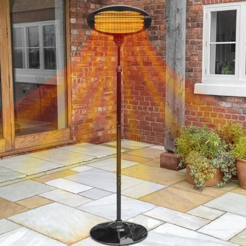 Image of HARRIER 2000w Rounded Standing Outdoor Patio Heater | 3 Energy Efficient Heat Settings | 2-in-1 Wall Mounted & Freestanding with 9kg Base Weight & Portable for Ease