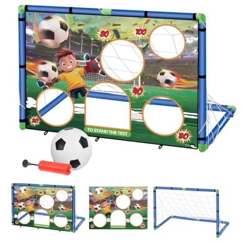 Image of Xwin Sportseries 2-in-1 Football Goal Post Set for Kids and Target Trainer with Goal Net, Ball and Pump - Toss Game for Garden and Backyard, Outdoor Sports Training for Boys and Girls Ages 3+ Years