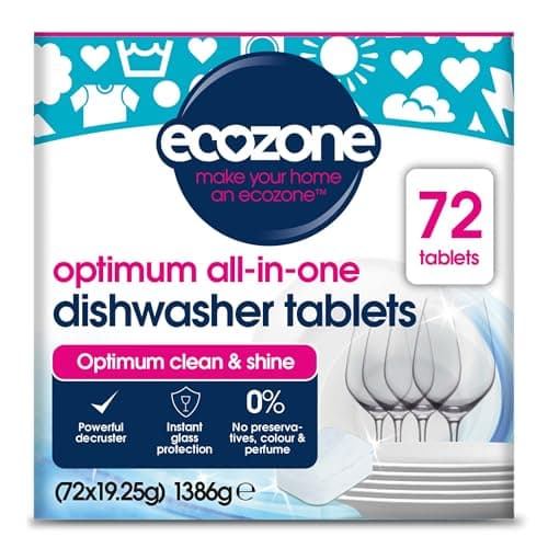 Image of Ecozone Optimum All In One Dishwasher Tablets Bulk Buy x 72, Dishwashing Tablets with Salt, Rinse Aid & Extra Dry Effect, Powerful Degreaser & Dish Washer Tabs, Eco Conscious & Gentle on Appliances