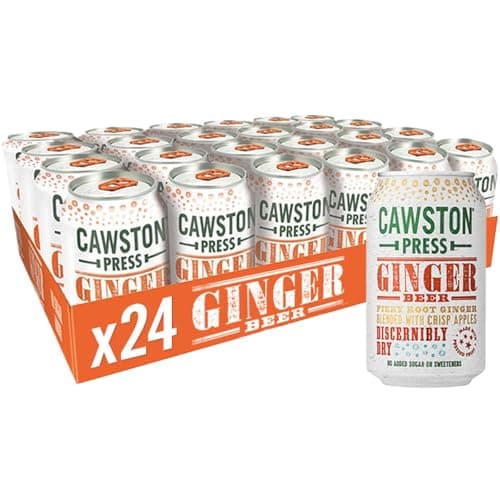 Image of Cawston Press Fizzy Ginger Beer Fizzy Drink Blended with Sparkling Water and Pressed Apple Juice (330ml x 24 cans) Gluten Free - Vegan - No Added Sugar