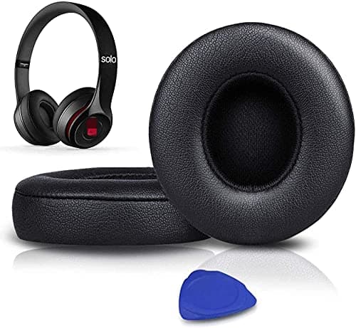 Image of SoloWIT Earpads Cushions Replacement for Beats Solo 2 & Solo 3 Wireless On-Ear Headphones, Ear Pads with Soft Protein Leather, Added Thickness - (Black)