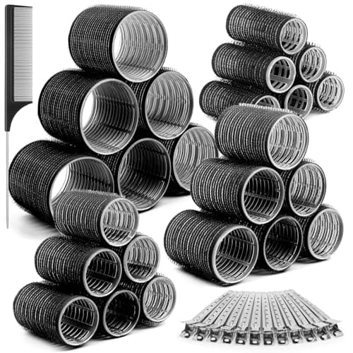Image of Thrilez 37 PCS Hair Roller with Clips Big Hair Rollers with 4 Different Sizes of 63mm 48mm 36mm 25mm, Hair Curler Roller for Long Medium Short Hair, Hair Rollers for Salon DIY Hairdressing Hairstyling
