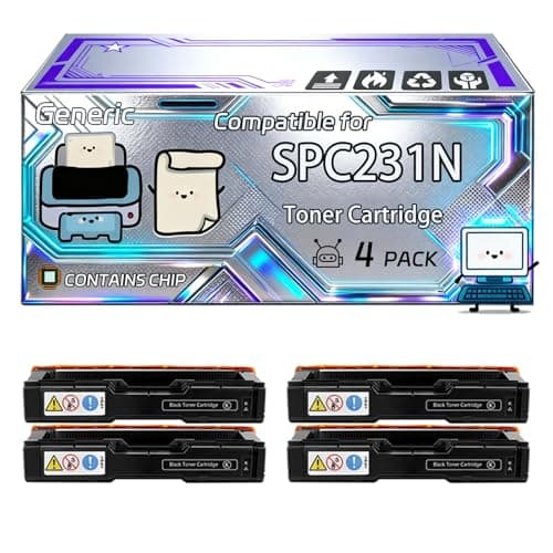 Image of SPC231N Toner Cartridge Compatible for Ricoh Aficio SPC231N SPC340DN SPC432DN Printers, With Chip, 6500 Pages, Vibrant Colours (4 Pack Black)