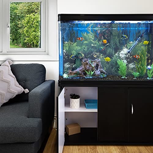 Image of MonsterShop – Aquarium 300 Litres with Black Furniture and Kit with Plants and Black Gravel 143 cm x 120 cm x 39 cm