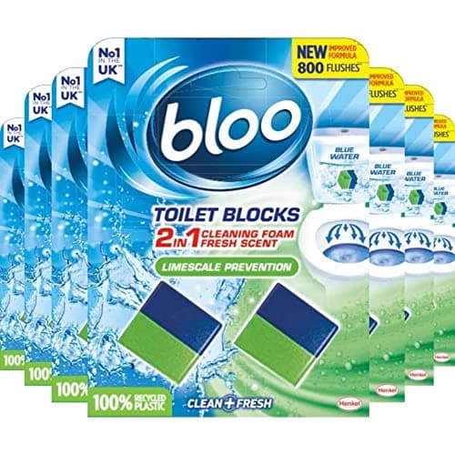 Image of Bloo New Toilet Blocks, Pack of 14, Toilet Limescale Remover Cistern Block, Toilet Cleaner Block with Cleaning and Foaming Action, Toilet Fresheners - Limescale Prevention