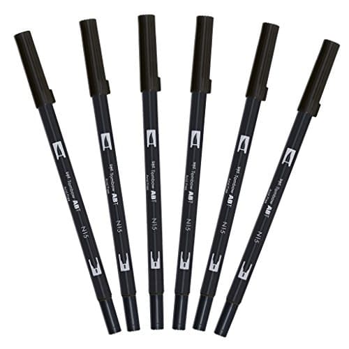 Image of Tombow ABT-N15-6P Fibre Tip Pen Dual Brush Pen with Two Nibs [Pack of 6] Black