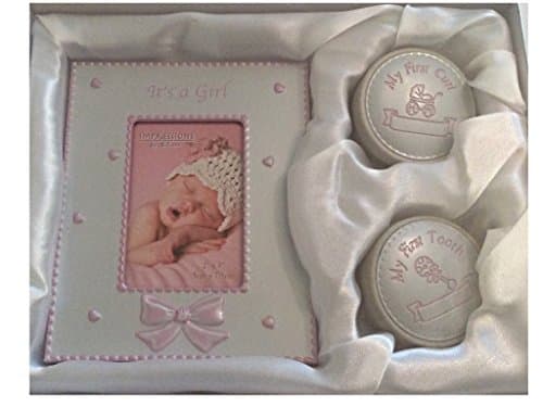 Image of BABY GIFT SET -PHOTO FRAME WITH FIRST CURL AND FIRST TOOTH BOXES (Pink)